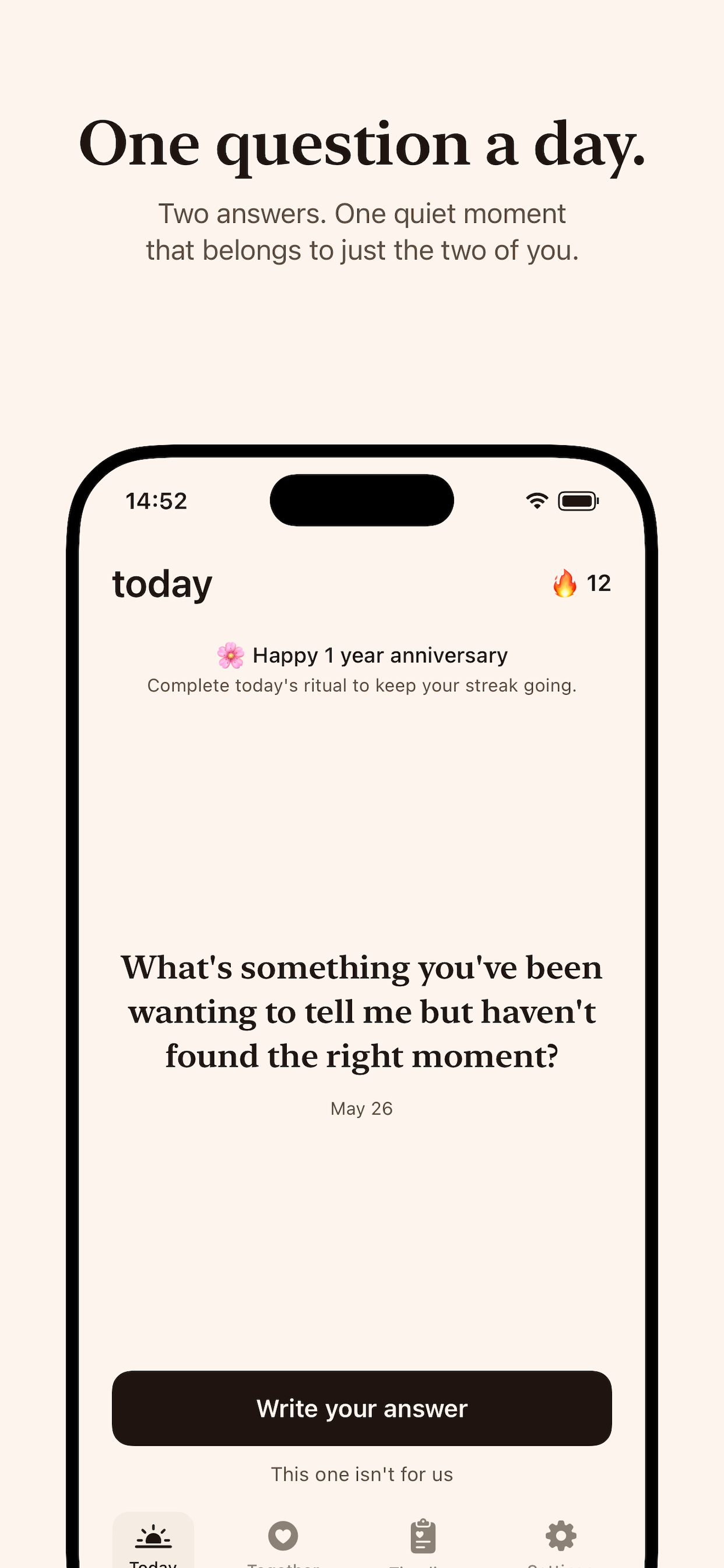 One question a day — Today screen showing today's prompt.